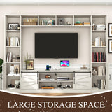 chartustriable 103" Wall Unit TV Stand with Storage for TVs up to 80" Large Farmhouse Wall Unit Entertainment Center w/Sliding Barn Door Cabinets and Power Outlet for Living Room, White chartustriable
