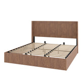 Lift Up Storage Bed King Size, King Bed Frame with Headboard and Lift Storage System, Wood Headboard with Wing-Back and Convex Groove Board Design Bellemave
