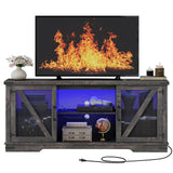 HOOBRO Farmhouse TV Stand, TV Stand for 75 Inch TV, Media Entertainment Center with LED Lights and Power Outlets, TV Console Table for Living Room, TV Stand with Storage, Dark Rustic Oak FP71UDDS01 HOOBRO