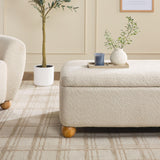 Walker Edison Linley Contemporary Large Storage Bouclé Ottoman with Wood Legs, Ivory Walker Edison