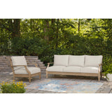 Signature Design by Ashley Carter Hall Outdoor Eucalyptus Patio Lounge Chair with Cushion, Beige Signature Design by Ashley
