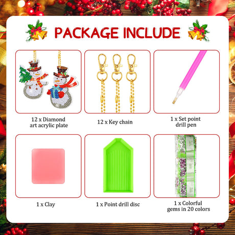 Ferraycle 12 Pcs Diamond Art Christmas Ornaments Christmas Diamond Painting Ornaments 5d DIY Painting Keychain Kits Xmas Hanging Paint Kits for Adults Crafts Family Decor Ferraycle