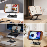 SupeDesk Book Stand for Reading, Adjustable Book Holder with 360° Rotating Bases, Foldable Designs, and Elastic Clips, Multifunctional Display Stand for Recipe, Cookbooks, Magazines, Tablets, Laptops SupeDesk