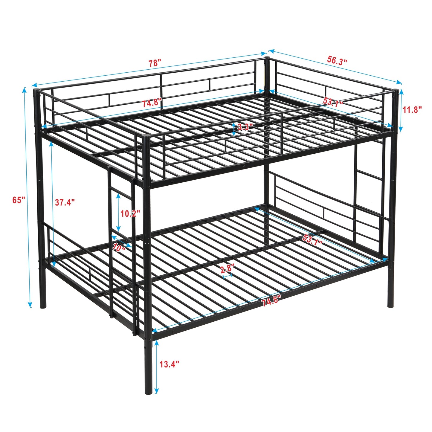 Zyerch Full Over Full Bunk Beds with Trundle for Kids Adults, Metal Bunkbeds Full Size Bunk Bed with 2 Ladders & Guardrail, Noise Free Easy Assemble Bunk Beds with Trundle, Black