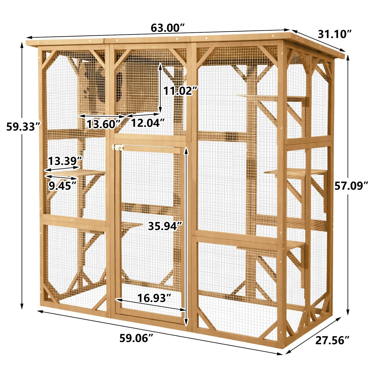 JOVNO Large Outdoor Cat House Catio Kitty Enclosure with Large Enter Door, Wooden Cat Cage Condo Indoor Playpen with 6 Platforms & Small House (Nature Wood) - WoodArtSupply