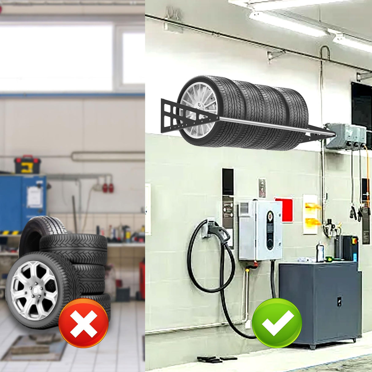 Foozet Tire Rack Wall Mount,Heavy Duty Adjustable 31"-56" Tire Storage Rack, Wheel Racks for Garage with Telescopic Rods, Hanging Garage. Foozet