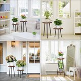 YENGOTH 2 Pack Indoor Plant Stand, Mid-Century Wooden Style Plant Holder, Indoor Outdoor Flower Stand,Small Round Table, Two Different Sizes(Black) YENGOTH