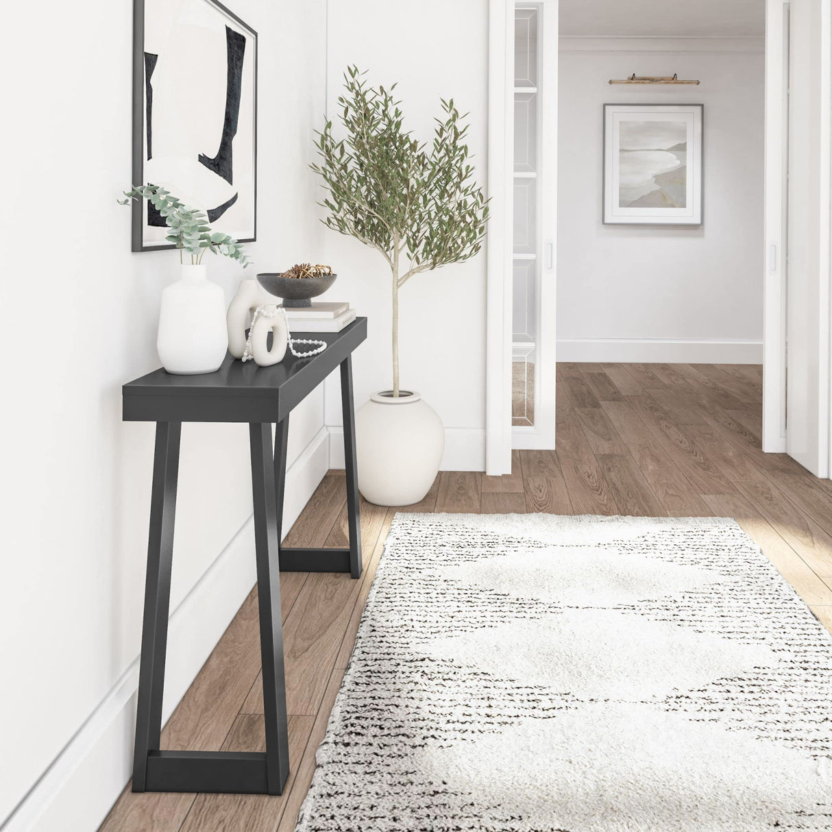 Plank+Beam Solid Wood Console Table, 46.25 Inch, Sofa Table, Narrow Entryway Table for Hallway, Behind The Couch, Living Room, Foyer, Easy Assembly, Black Plank+Beam