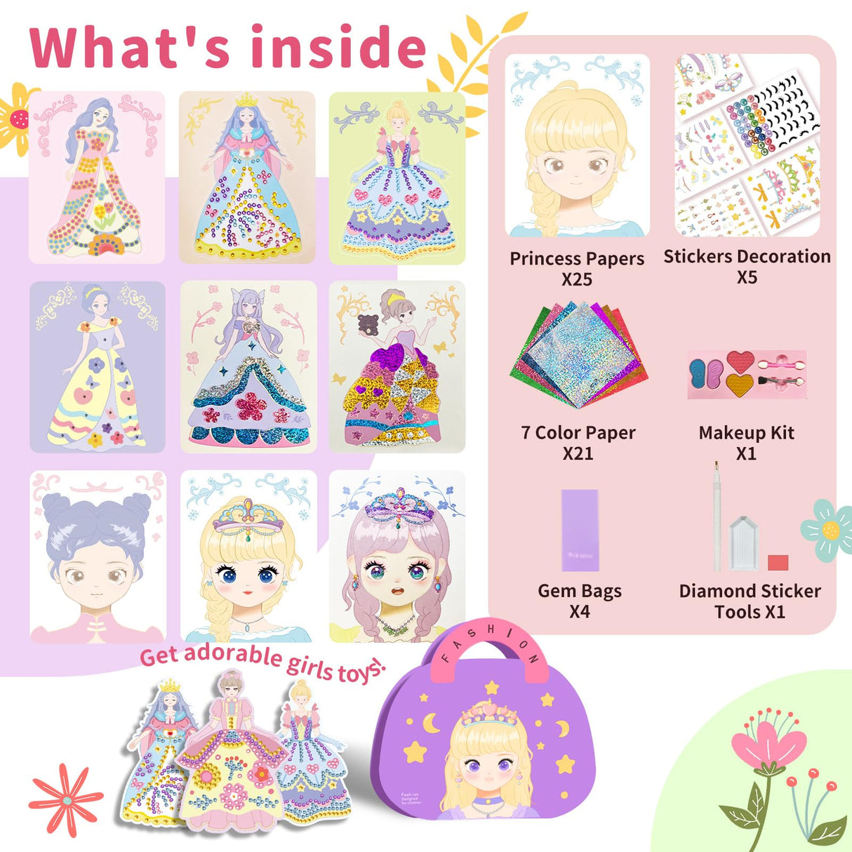 Art Craft Activity for Kids, Princess Fashion Sticker Book, Foil Art Kit, Diamond Painting Kits, Dress up DIY Art Kit for Kids, Mess-Free Toddler Arts and Crafts Supplies for Girls & Boys Ages 5+ Innosurg