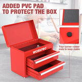 WORKPRO Mini Metal Tool Box with 2 Drawers and Top Storage, Small Tool Chest with PVC Liners and PP Feet Pads, Cold Rolled Steel Toolbox with Magnetic Tab WORKPRO