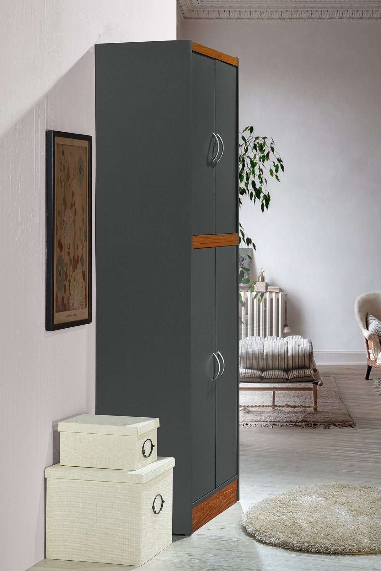 Hodedah 4-Door 4-Shelves, 5-Compartments Kitchen Pantry Hodedah