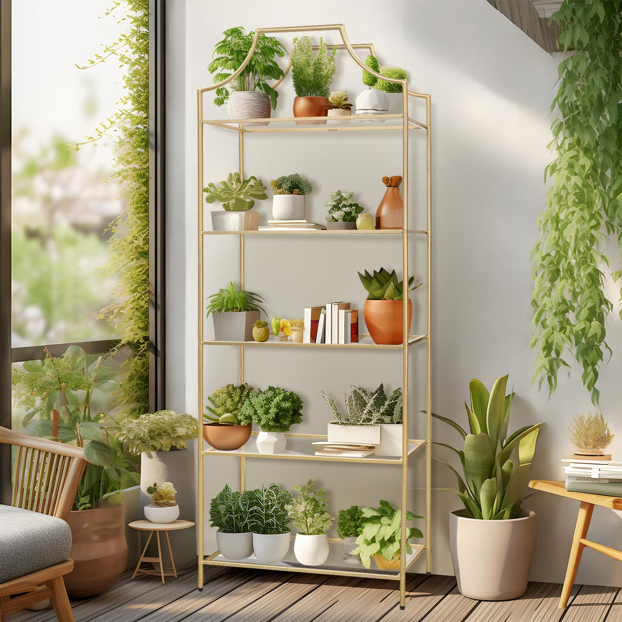 GIFTTROVE 5 Tier Bookshelf, Metal Book Shelf for Storage, Tall Storage Display Bookcase, Modern Open Book Case for Bedroom, Living Room, Glass Office Organization Shelf, 66.3" X 26" X 13" GIFTTROVE