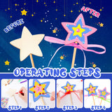 57 Pcs Star Princess Fairy Wands Kit Make Your Own Princess DIY Art Craft Magical Wand Include 18 Star Wooden Fairy 9 Gem Stickers 20 Ribbons 10 Markers Party Supply Chinco