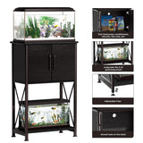 Herture 5-10 Gallon Fish Tank Stand, Metal Double Aquarium Stand with Cabinet for Fish Tank Accessories Storage, Heavy Duty 20.5" L* 11.02" W Tabletop, 500LBS Capacity Black PG06YGB Herture