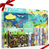 Naturelish Puzzles for Kids Ages 3-5, Set of 4 Pack Puzzles with 12 16 24 32 PCS Range in Difficulty, Animals World Jigsaw Puzzle for Age 4-6, 4 in 1 Progressive Puzzles for Toddler Boys Girls Naturelish