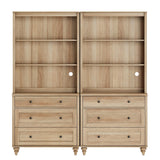 WAMPAT 3 Tier Bookshelf with 3 Drawers, 72" Tall Bookcase Large Farmhouse Display Book Case Shelf with 3-Tier Open Book Shelfs，Library Wood Bookshelves for Living Room,Kitchen, Oak(2PCS) WAMPAT