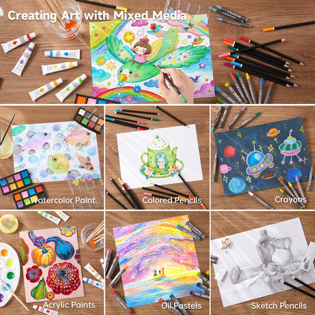 Shuttle Art Deluxe Gift Art Kit, 202-Piece Wooden Art Supplies Set with 4 Drawing Pads, Canvases, Coloring Sheets, Acrylic Paint, Crayons, Oil Pastels, Colored Pencils for Kids, Artists, Beginners Shuttle Art