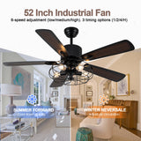 Curve Curio 52 Inch Farmhouse Ceiling Fan with Light Black Rustic Ceiling Fan Quiet and Reversible DC Motor Caged Chandelier Fan for Living Room Bedroom Patio Curve Curio