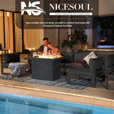 NICESOUL 7 Piece Modern Aluminum Outdoor Furniture Set with Fire Pit Propane/Gas, 29 inch Deep Wide Seat, All Weather Patio Conversation Set, L Shaped Modular Sectional Sofa for Backyard, Dark Gray NICESOUL