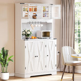 DWVO 71" Tall Kitchen Pantry Cabinet with Charging Station, Kitchen Hutch Storage Cabinet with Drawers, Farmhouse Freestanding Cabinets for Dining Room, White Rustic Oak DWVO