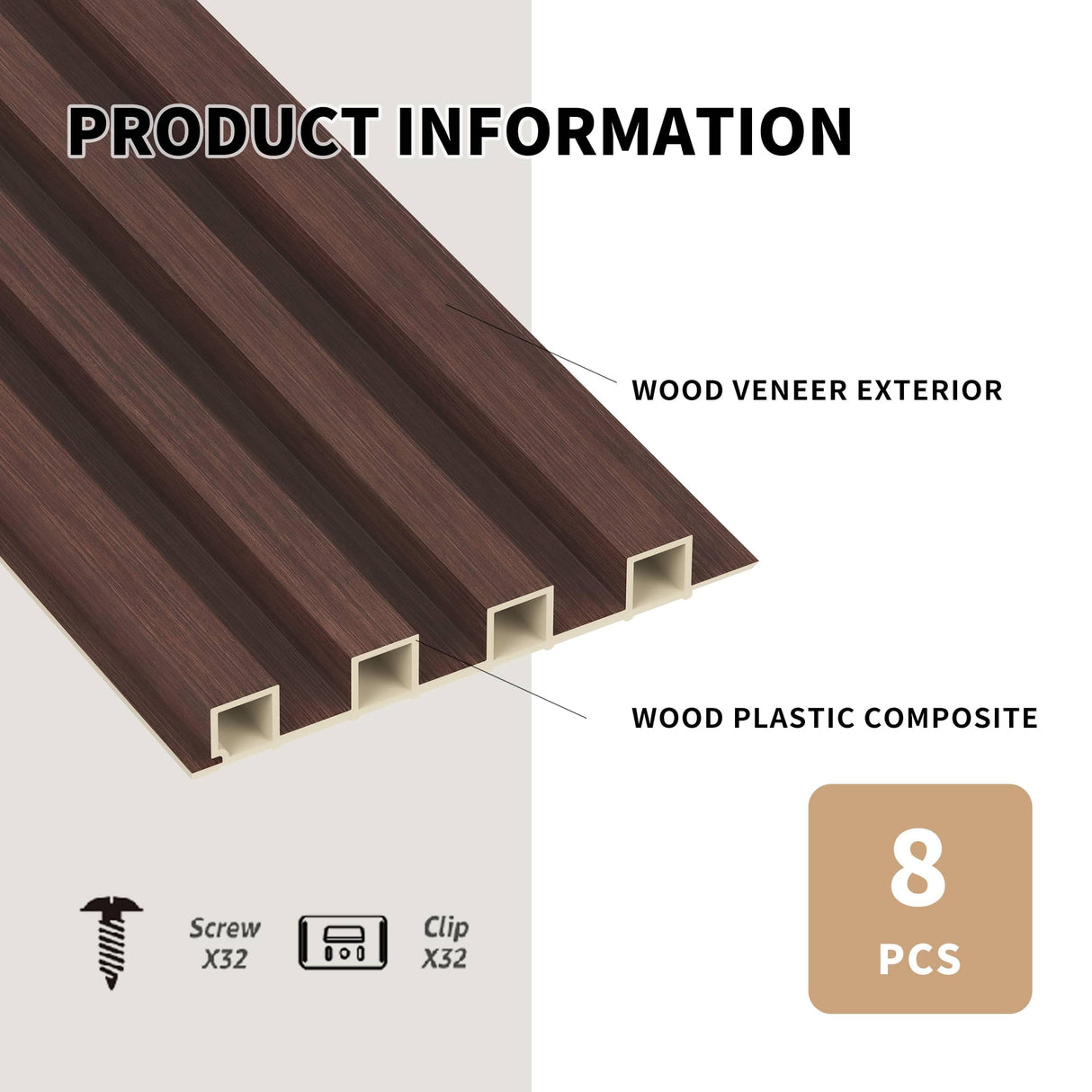 POHARE WPC Slat Wall Panels, 8 Pack Accent Decorative Acoustic Wood Slats for Wall and Ceilings, Acoustic Panels for Interior Wall Modern Décor, Walnut, 95 x 6 in POHARE