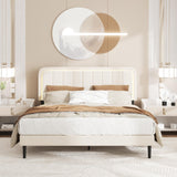 CXVX Adjustable Velvet Platform Full Size Bed with LED Lights, Charging Station & Wooden Slats, Upholstered Bed Frame with Headboard, Noise-Free Mattress Foundation, No Box Spring Required CXVX