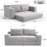 70.87" Cloud Loveseat Sofa, Boneless Corduroy Loveseat Couches, Sofa in a Box, 2 Seater Deep Seat Couch with Convertible Sofa Bed for Apartment, Office, Living Room, No Assembly Required (Light Grey) atosela