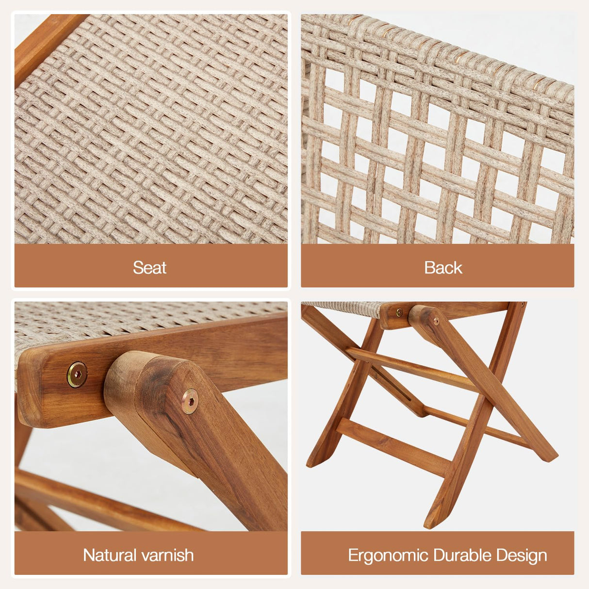 JFHID 5 Piece Outdoor Patio Dining Set, Acacia Wood Outdoor Table and Chairs with Wheels, Farmhouse Style Portable Dining Set for Backyard, Deck & Poolside JFHID