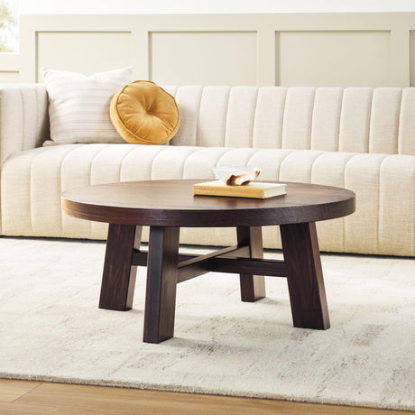 Walker Edison Colt Modern Farmhouse Solid Wood Round Coffee Table, 36 Inch, Espresso Walker Edison