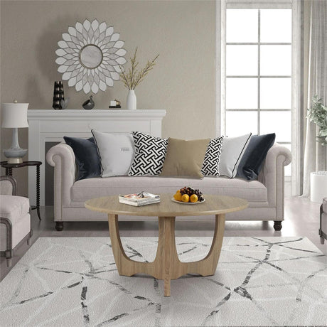 FINECASA Wooden Round Coffee Table Curved Leg, Accent Couch,Home Decoration, Living Room Tables, 36 x 18 Inches, Natural FINECASA