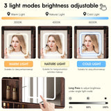 Fameill 45.5'' Farmhouse Makeup Vanity Desk with Sliding Mirror, Vanity Table with 3 Drawers and 2 Cabinets, Charging Station & LED Lights, Storage Shelves, Stool Included, Dressing Table for Bedroom Fameill