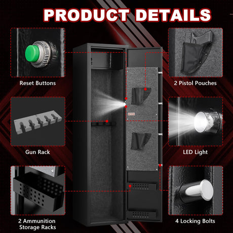 6-8 Gun Safe, Gun Safe for Rifles and Pistols, Gun Locker, Rifle safes for Home,Metal Gun Cabinet for Rifles and Shotguns, Dual Alarm & Mute System, Quick Access, No Assembly Required SHICHI