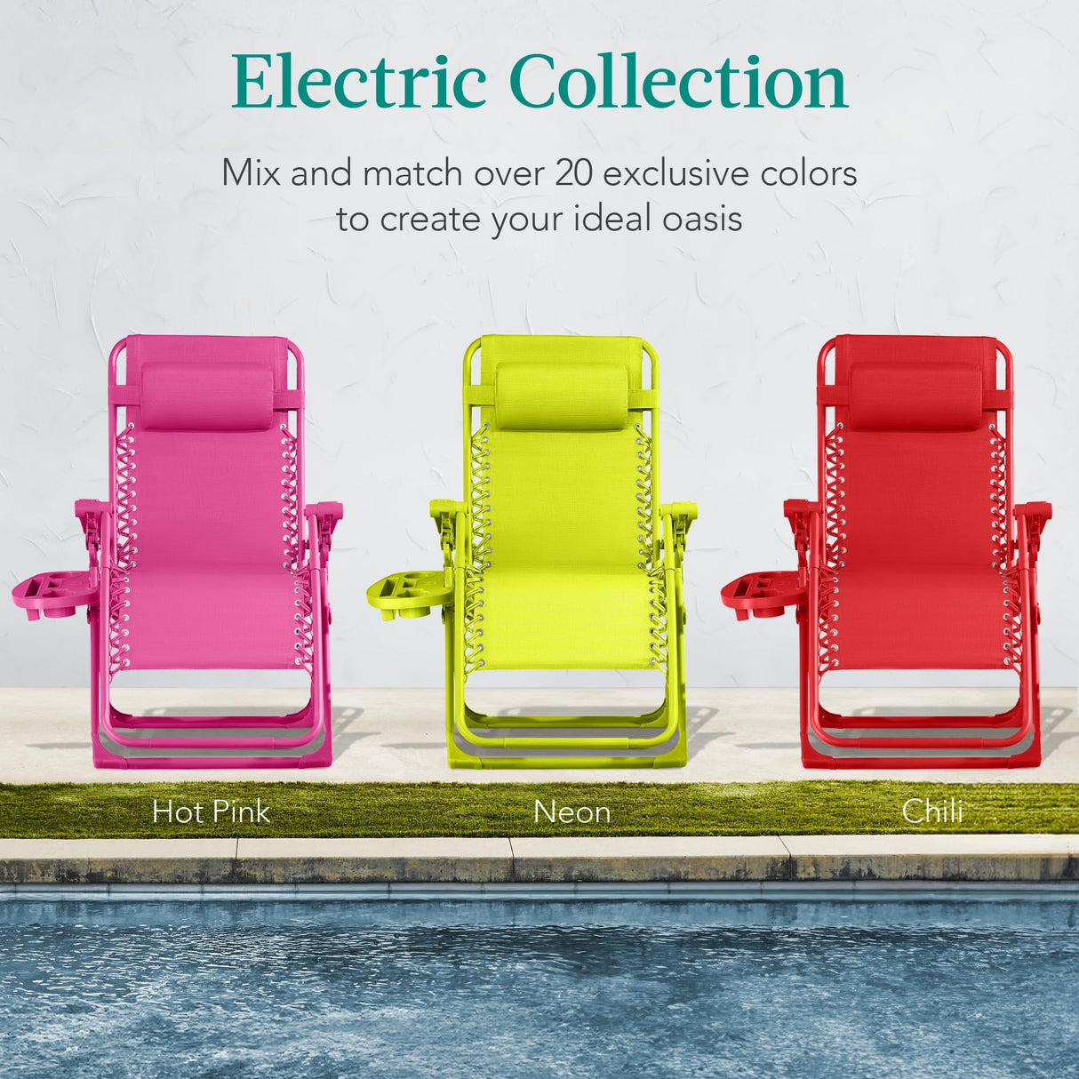 Best Choice Products Adjustable Zero Gravity Chair, Monochromatic Color Folding Patio Recliner w/Side Tray, Headrest - Hot Pink Best Choice Products