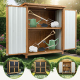 Outdoor Storage Cabinet, Small Wood & Metal Storage Shed with Lockable Doors & Adjustable Shelves, Vertical Outdoor Cabinets for Patio Backyard,Garden Tool Shed and Accessories, Brown Magazoopet