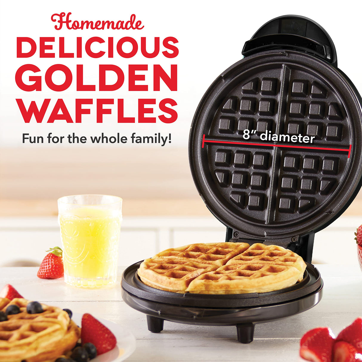 DASH Express 8” Waffle Maker for Waffles, Paninis, Hash Browns + other Breakfast, Lunch, or Snacks, with Easy to Clean, Non-Stick Cooking Surfaces - Black DASH