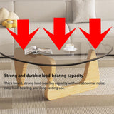 Modern Glass Coffee Table, 32.68" D x 22.44" W x 15.75" H, Abstract Round Tea Tables for Living Room Home Office Industrial Cocktail Tables (Log-Clear Glass/32.68") 1 EasySoul