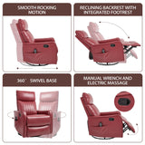 PELUMY Recliner Chair Swivel Rocking with Heat Massage - 360° Manual Recliner, 8-Point Vibrating & Lumbar Heat, Easy Assembly Chair for Living Room (Breathable Leather, Red) PELUMY