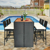 Tangkula 7-Piece Black Outdoor Wicker Dining Set with Acacia Wood Table and Removable Cushions Tangkula
