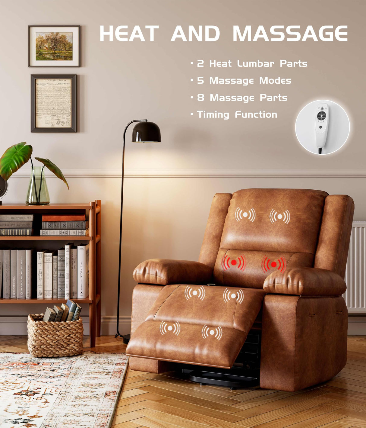 GarveeHome Power Lift Recliner Chair - Heat and Massage, Adjustable Back and Legs, Pu Leather Electric Lift Chair Designed for The Elderly and People with Mobility Impaired GarveeHome