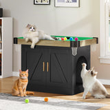 Homiflex Cat Litter Box Enclosure, Wooden Litter Box Furniture with Game Area, Cat Washroom with Barn Door, Indoor Pet House, Fit Most of Litter Box, Black Homiflex