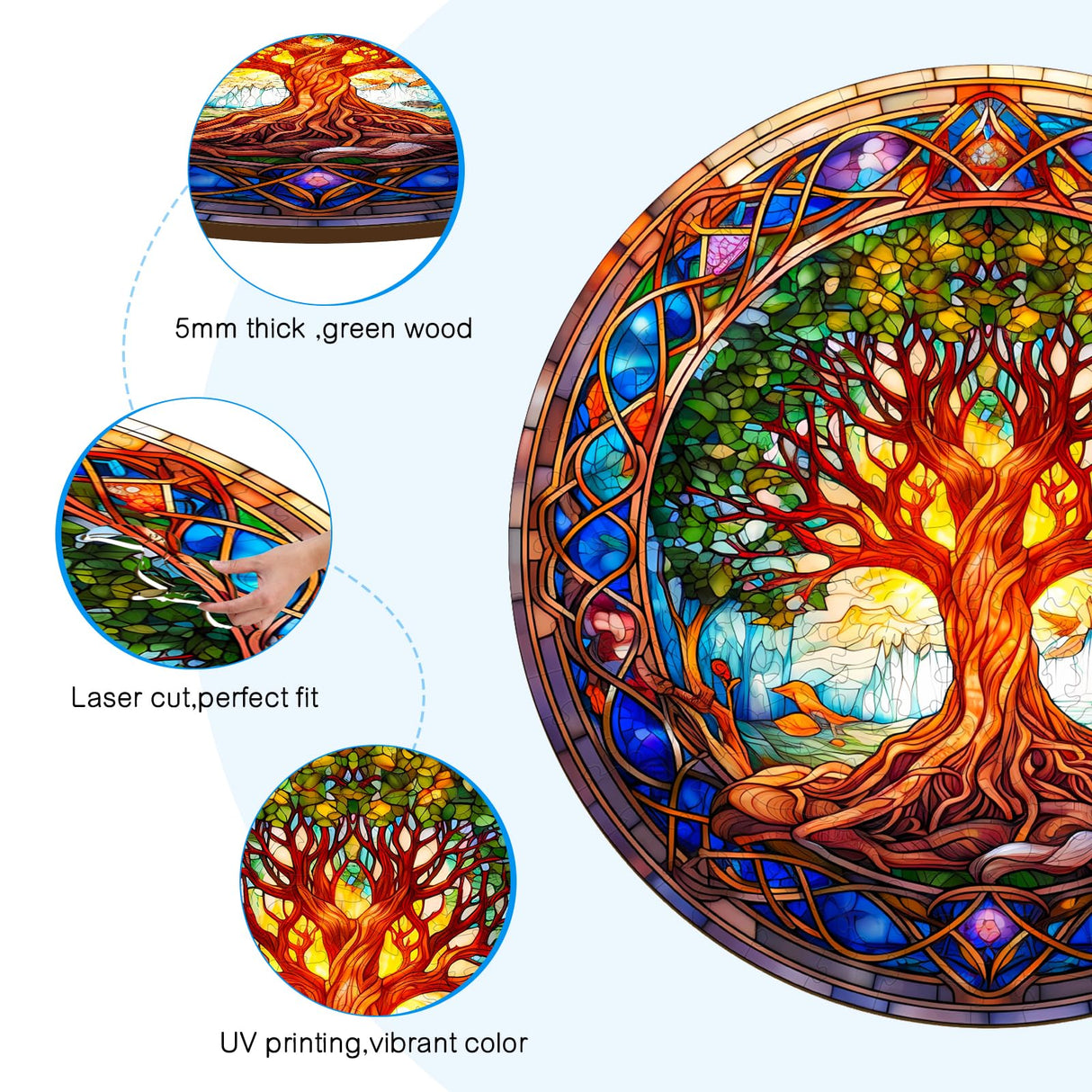 Aeekdook Wooden Puzzles for Adults - Stained Glass Tree of Life Wooden Jigsaw Puzzle for Adults – Unique 200-Piece Art Puzzle, Premium Brain Teaser & Decorative Gift (11.4"x11.4") Aeekdook