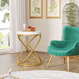 Tribesigns 26 Inches White and Gold Faux Marble Top End Tables Living Room, Round Nightstands Sofa Side Table with Double X-Shaped Ring Unique Design for Bedroom Tribesigns
