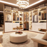 Besiost Corner Closet System with 12 Shelves, 39.2" Corner Closet Organizer System with 2 Hanging Rods, Versatile 6-Tier Walk-in Closets for Corner Space, White (39.2" L x 39.2" W x 80" H) Besiost