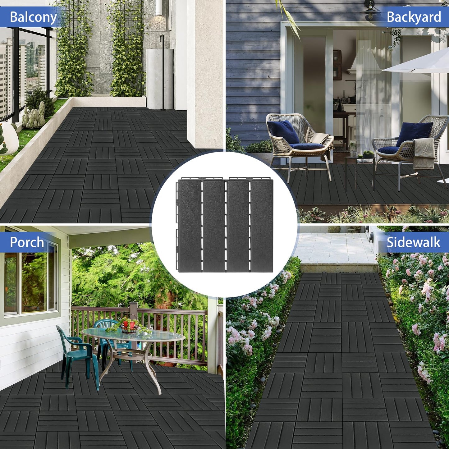 VUAOHIY 36 Pcs Plastic Interlocking Deck Tiles, 12" x 12" Waterproof Outdoor Flooring Tiles Deck Tiles Interlocking Outdoor All Weather Use, Patio Floor Tiles for Balcony, Porch, Poolside, Backyard