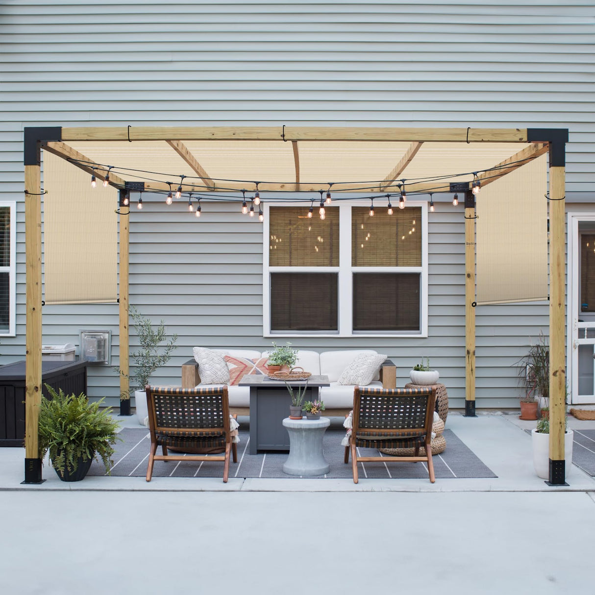 Patio Paradise 8' x 12' Pergola Canopy Replacement Cover Shade Cloth with Grommets Weighted Rods Outdoor Sun Shade Screen UV Block for Gazebo Backyard Deck Porch Balcony, Beige Patio