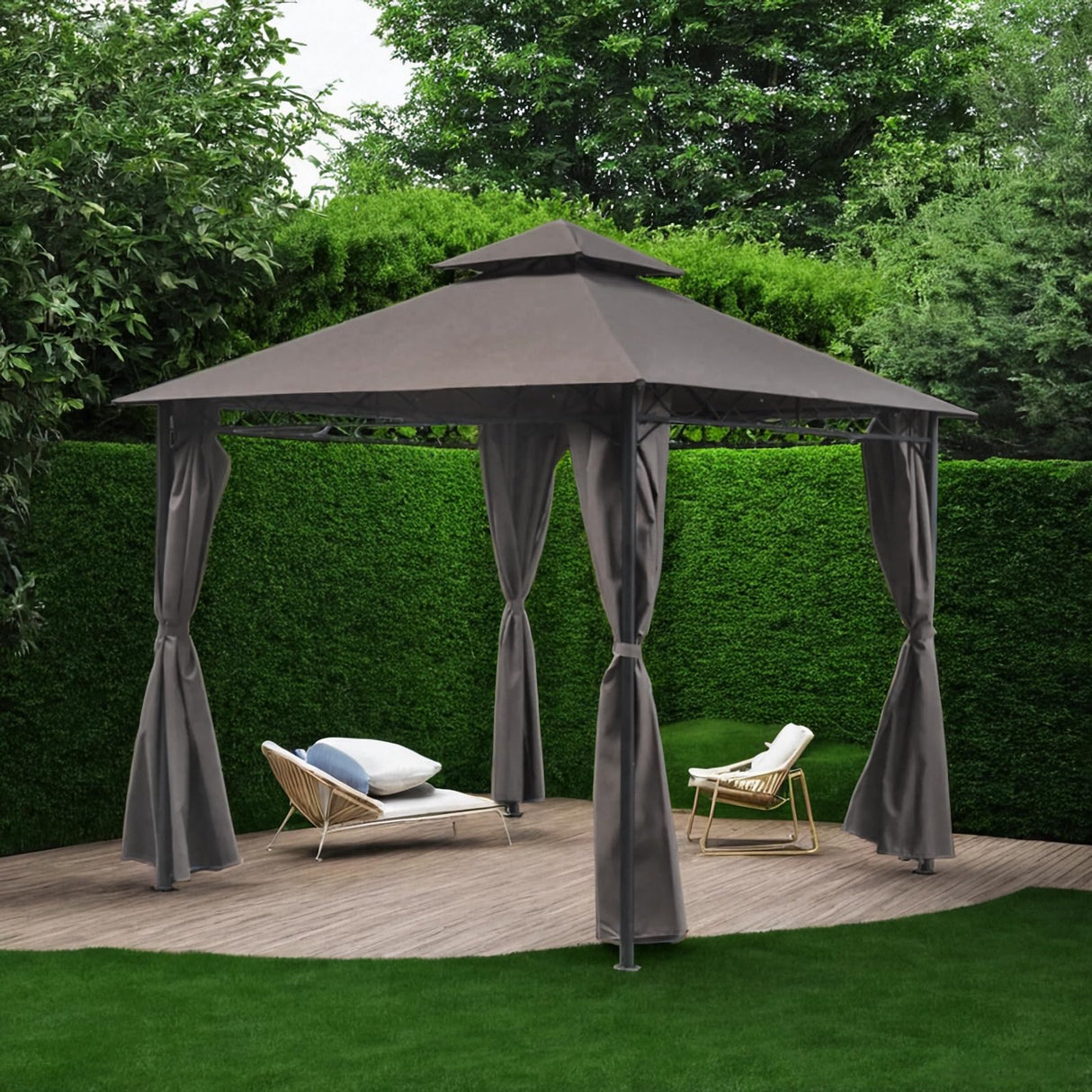 Gazebo Curtains Outdoor Waterproof, Curtain Replacement Universal 4-Panel Sidewalls, Universal Replacement Privacy Curtain Sidewalls with Zipper for Garden Patio Yard (Only Curtains) (10x12ft, Brown) Generic