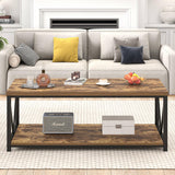 EXCEFUR Modern Coffee Table, Rustic Wood and Metal Living Room Table with Storage Shelf, Industrial Rectangle Center Table, 47 Inch Brown EXCEFUR