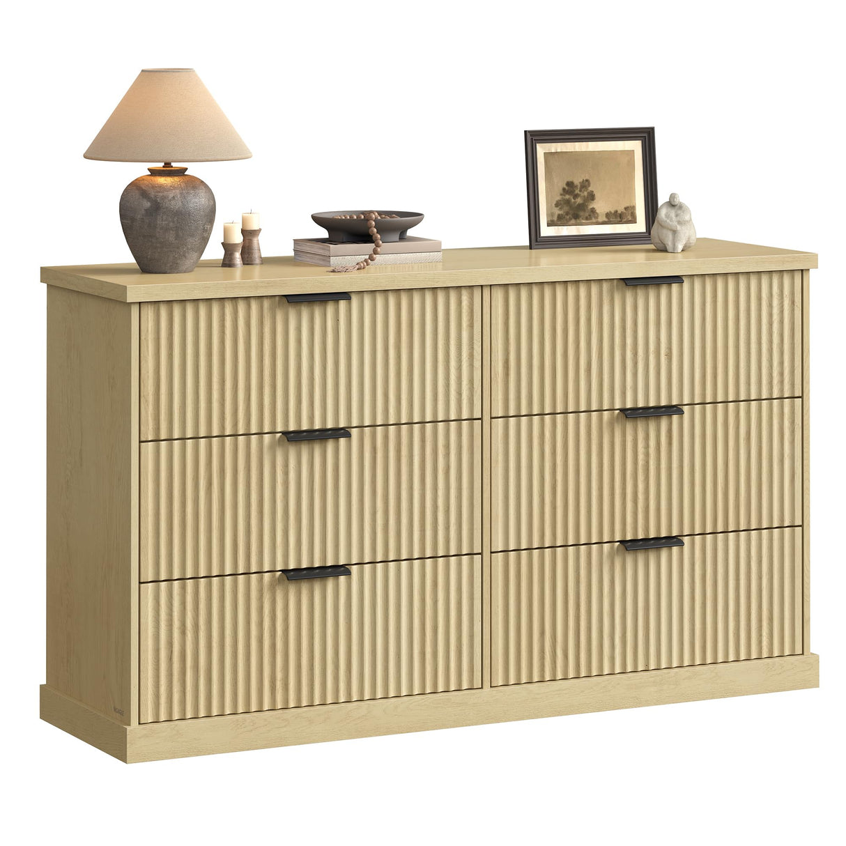 VASAGLE MAXE Collection - 6-Drawer Double Dresser for Bedroom, 54.2-Inch Wide Chest of Drawers, Fluted Panels, Mid Century Modern Storage Dresser, TV Stand for Living Room, Oak Beige ULTS662YC01S VASAGLE