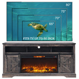 OKD Fireplace TV Stand for 80 Inch TV, 33" Tall Highboy Farmhouse Entertainment Center w/ 36'' Electric Fireplace, Rustic Media Console w/Sliding Barn Door for Living Room, Dark Rustic Oak OKD