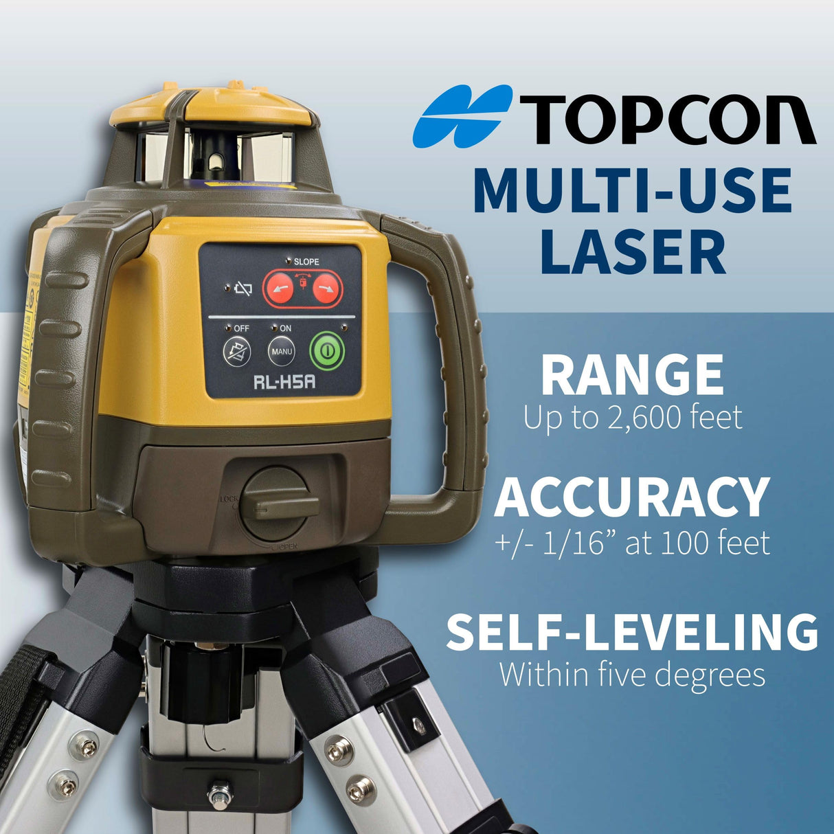 Topcon RL-H5A Laser Transit Leveler Kit - LS-80X Rotary Laser Receiver with Rod Bracket - 36-60in Precision Level 360 Laser Tripod - 13ft Fiber Rod Level Tool with Inch Increments for Construction TOPCON